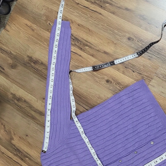 KAREN SCOTT Lilac Silk Angora Cable Knit V-neck Cardigan - Rhinestone Buttons - Picture 9 of 9